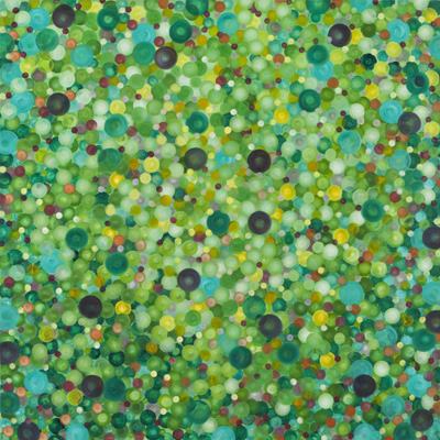 'Soap Bubbles Yellow on Green' - 2011, Oil on Canvas, 100x100 cm